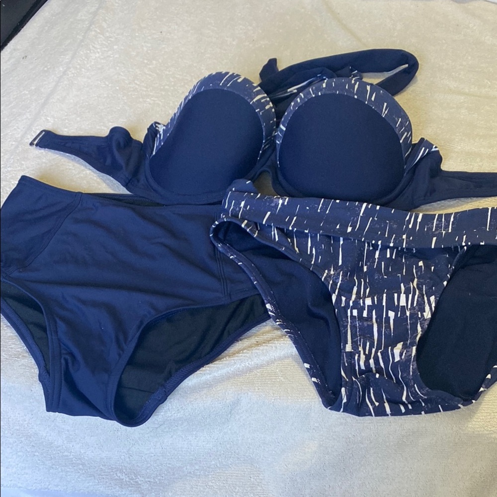 M&S Bikini 2 pairs of bottoms, one high rise  and one can be folded to be lower